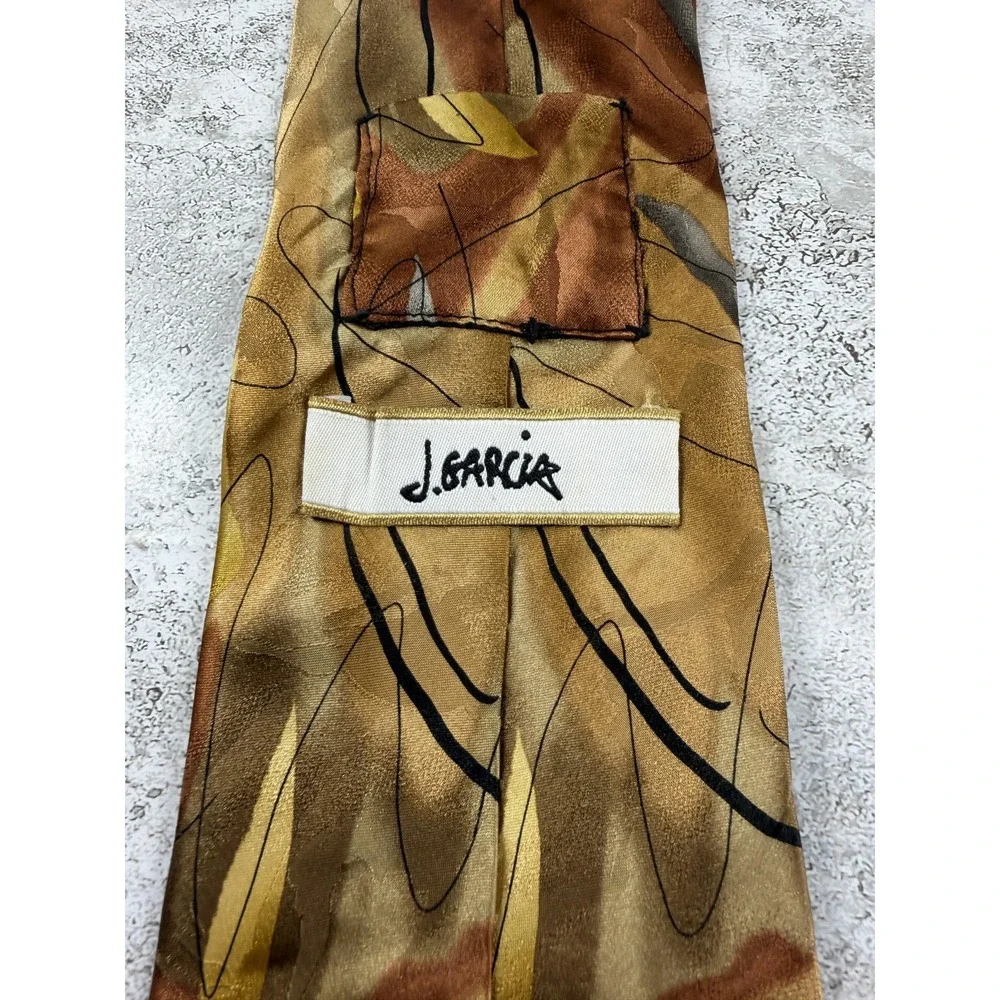 J. Garcia Tie Mens One Size Gold 100% Silk Pointed Geometric Jacquard Logo